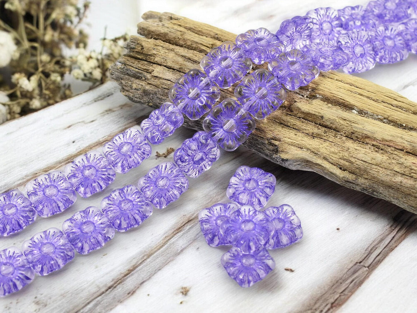 Czech Glass Beads - Flower Beads - Czech Glass Flowers - Square Flowers - 11mm Flower - 16pcs - (1754)