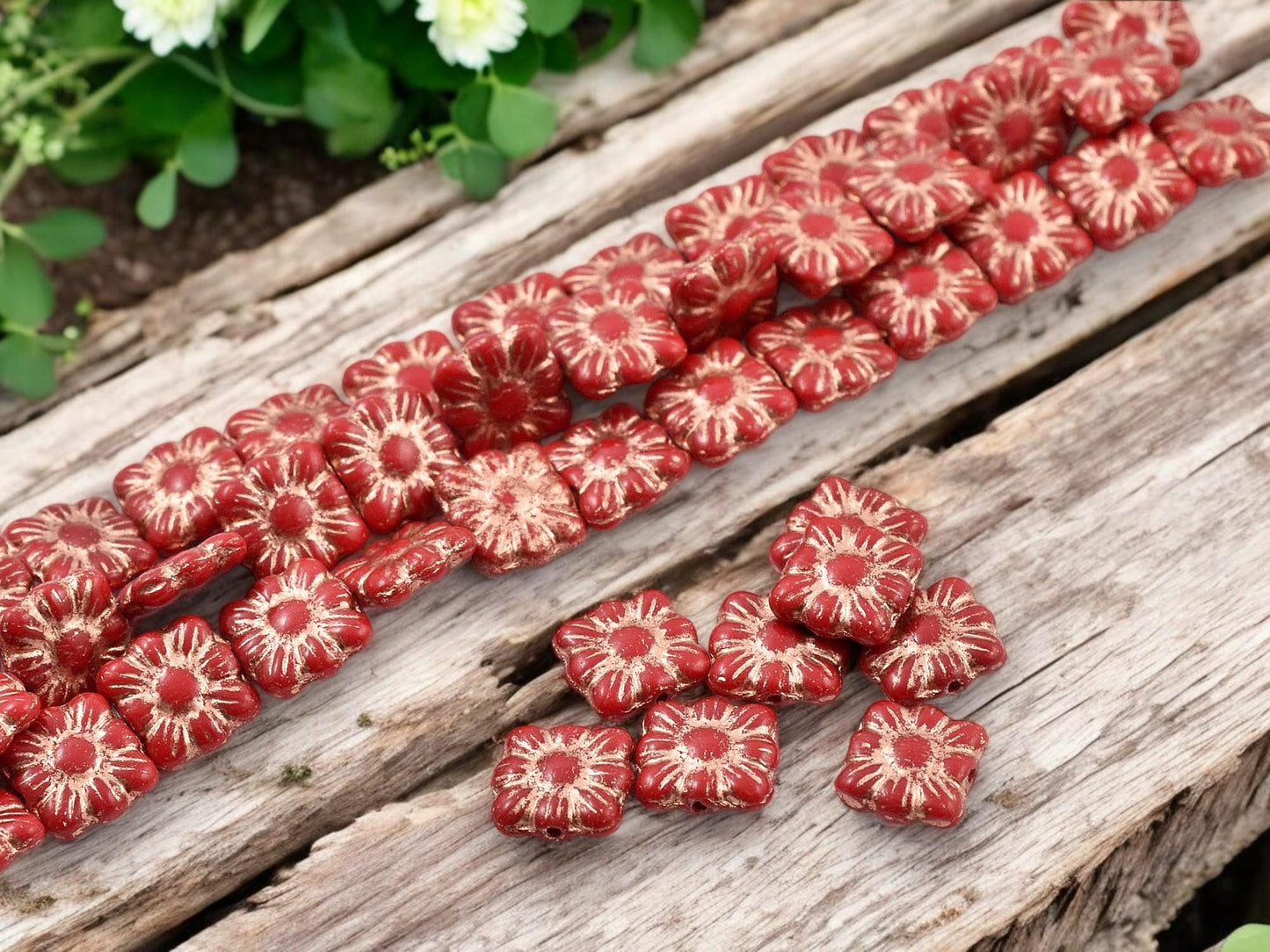 Czech Glass Beads - Flower Beads - Czech Glass Flowers - Square Flowers - 11mm Flower - 13pcs - (2507)