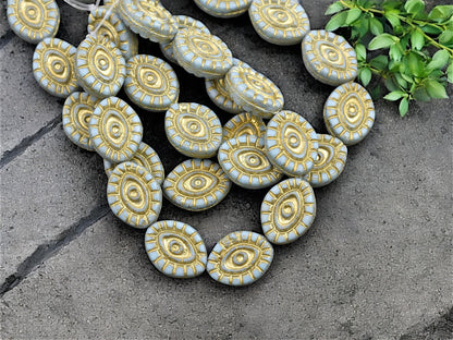 Czech Glass Beads - Evil Eye Beads - Mystic Eye Beads - Full Strand - 10pcs - 14x11mm - (1607)