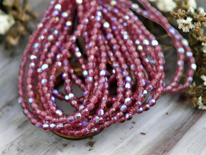*50* 3mm Fuchsia AB Fire Polished Round Beads