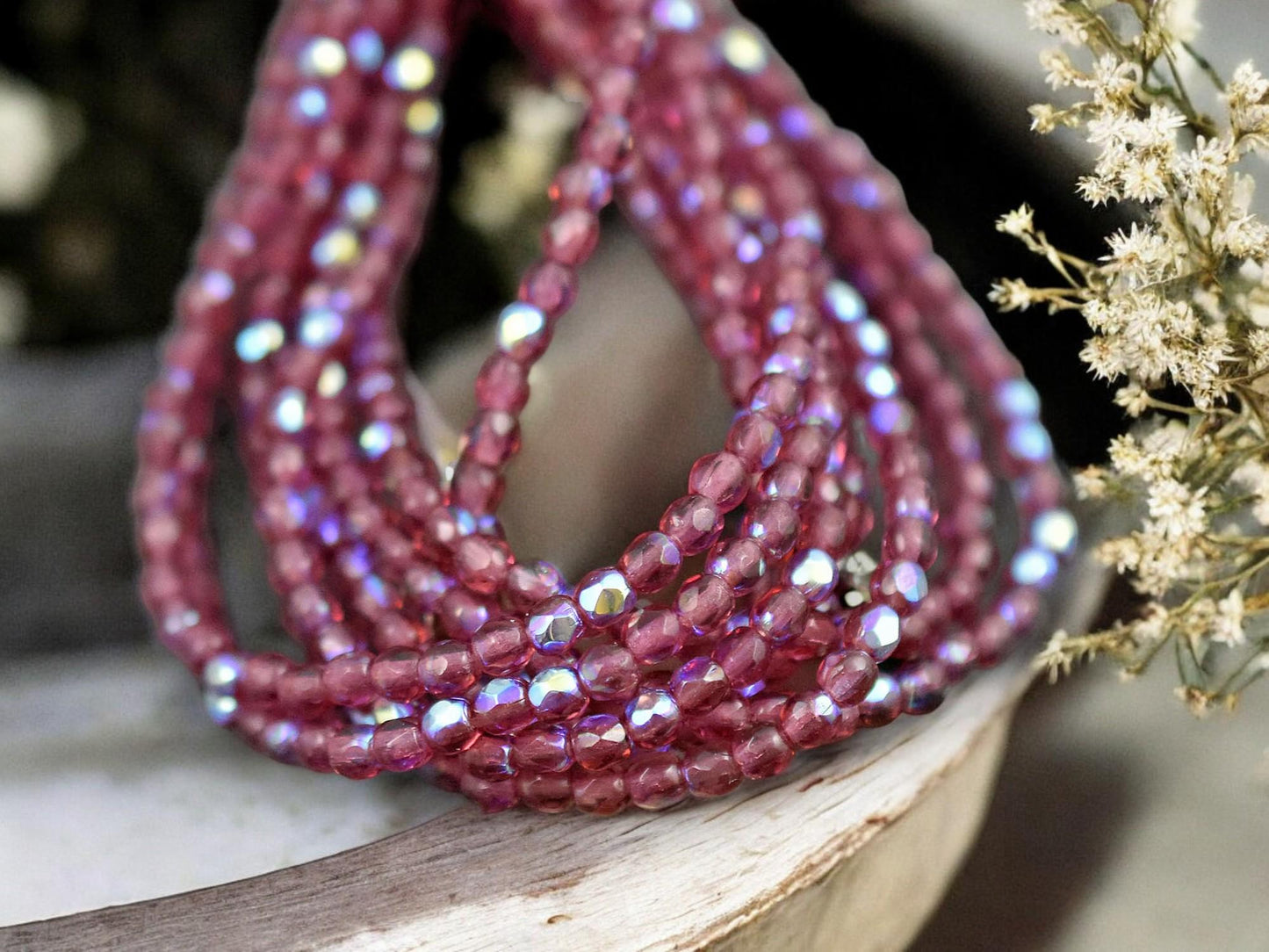 *50* 3mm Fuchsia AB Fire Polished Round Beads