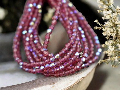 *50* 3mm Fuchsia AB Fire Polished Round Beads