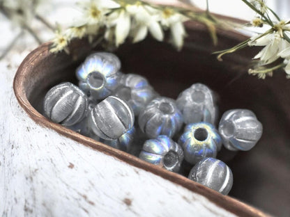*20* 8mm Silver Washed Crystal AB Large Hole Melon Beads