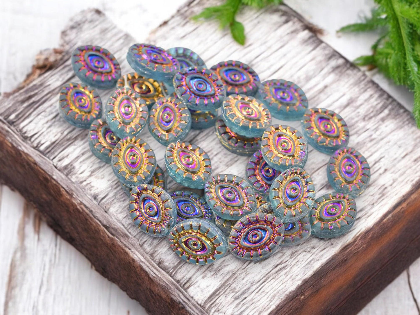 Czech Glass Beads - Evil Eye Beads - Mystic Eye Beads - Full Strand - 10pcs - 14x11mm - (956)