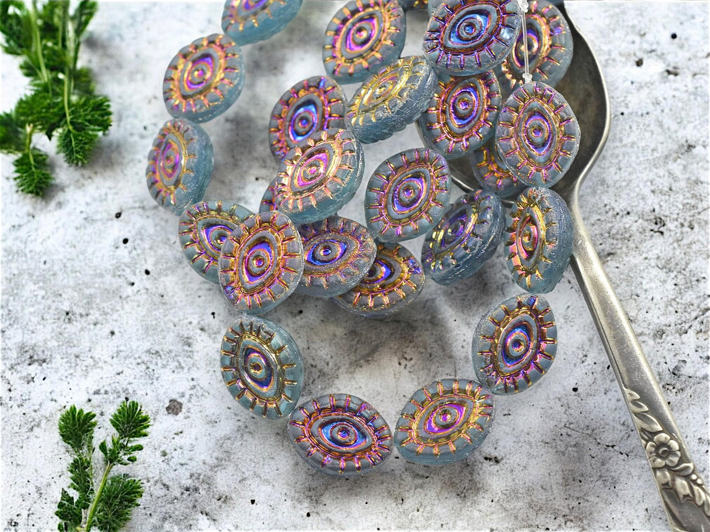 Czech Glass Beads - Evil Eye Beads - Mystic Eye Beads - Full Strand - 10pcs - 14x11mm - (956)