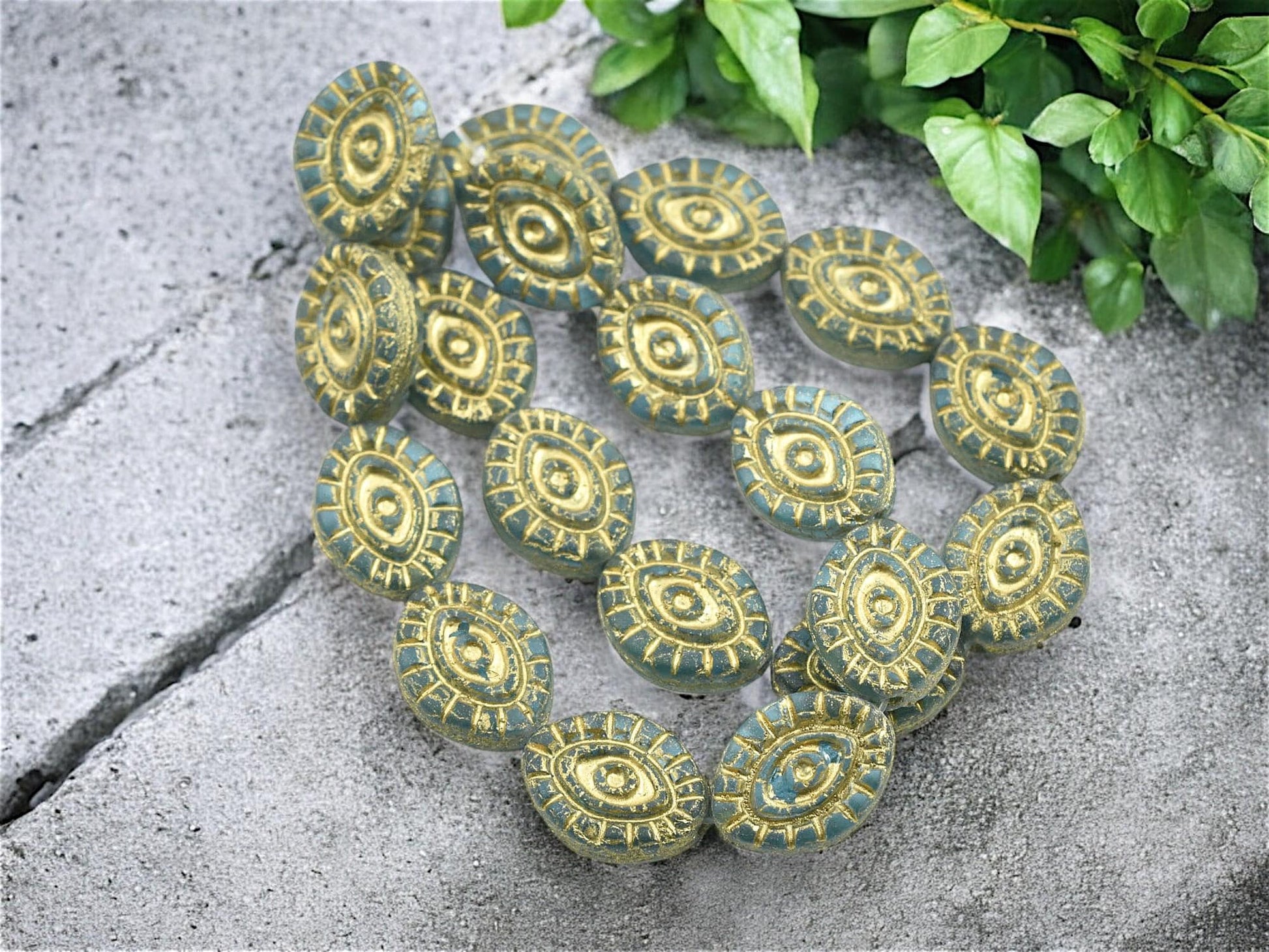 Czech Glass Beads - Evil Eye Beads - Mystic Eye Beads - Full Strand - 10pcs - 14x11mm - (1533)