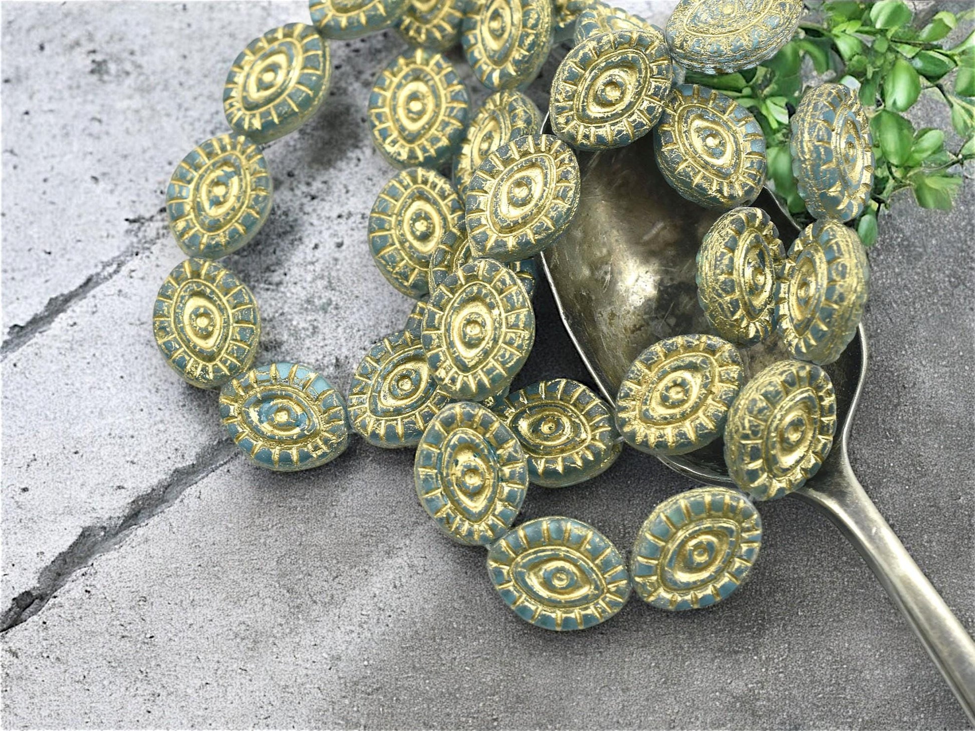 Czech Glass Beads - Evil Eye Beads - Mystic Eye Beads - Full Strand - 10pcs - 14x11mm - (1533)