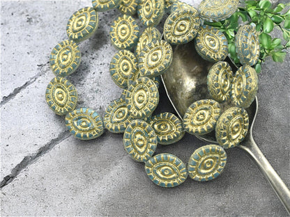 Czech Glass Beads - Evil Eye Beads - Mystic Eye Beads - Full Strand - 10pcs - 14x11mm - (1533)