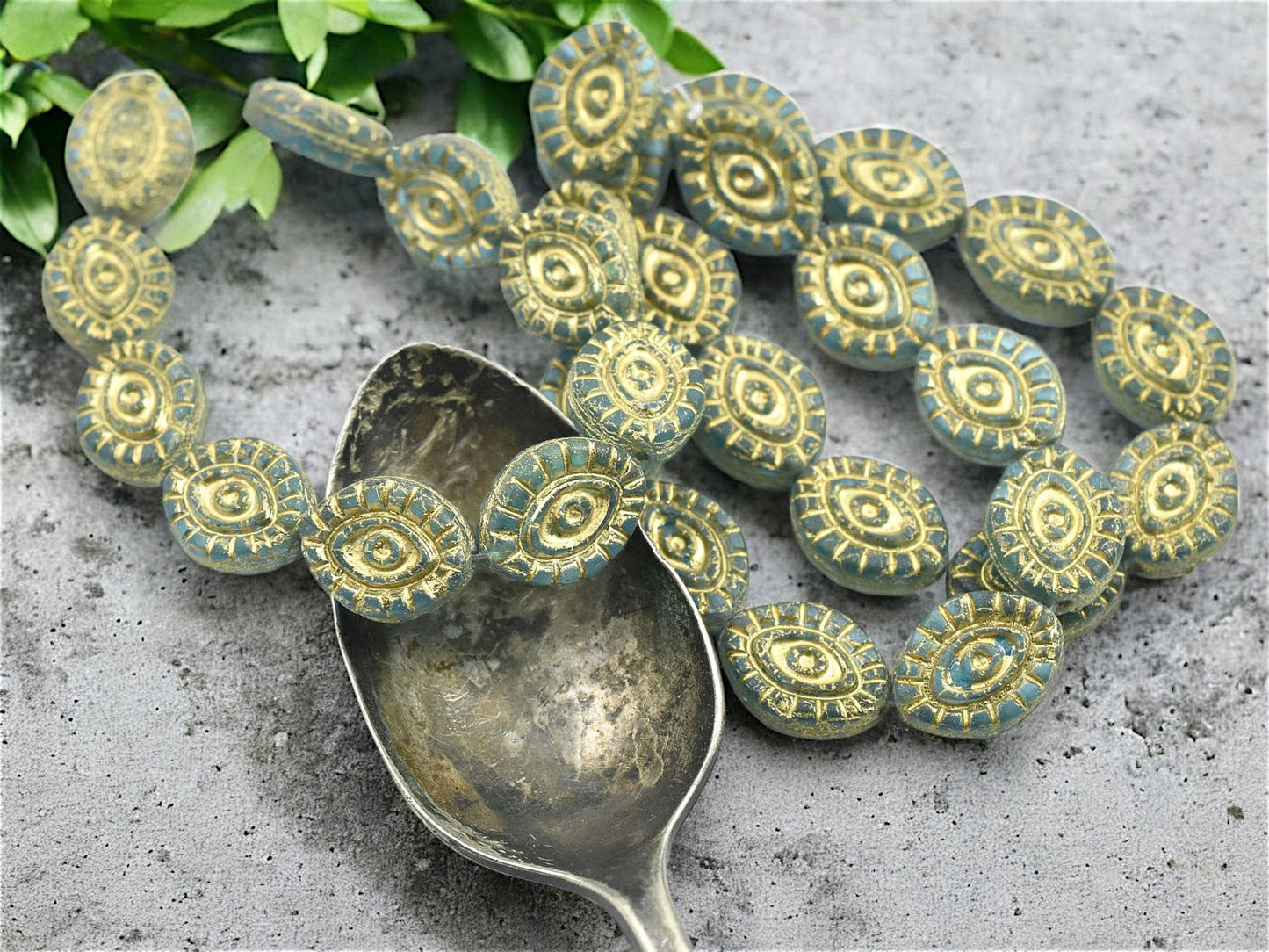 Czech Glass Beads - Evil Eye Beads - Mystic Eye Beads - Full Strand - 10pcs - 14x11mm - (1533)