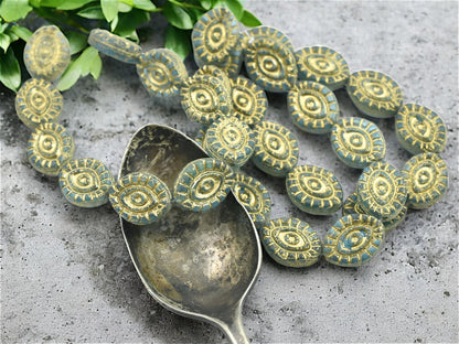 Czech Glass Beads - Evil Eye Beads - Mystic Eye Beads - Full Strand - 10pcs - 14x11mm - (1533)