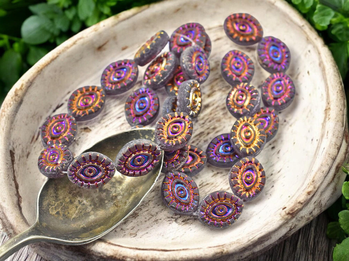 Czech Glass Beads - Evil Eye Beads - Mystic Eye Beads - Full Strand - 10pcs - 14x11mm - (4874)