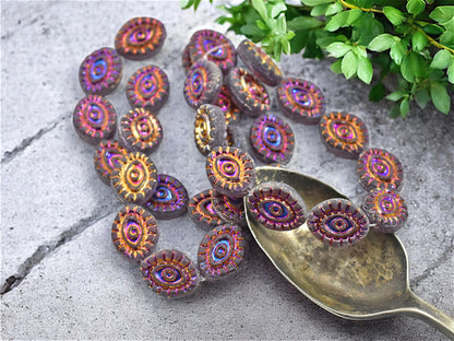Czech Glass Beads - Evil Eye Beads - Mystic Eye Beads - Full Strand - 10pcs - 14x11mm - (4874)
