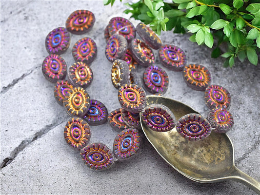 Czech Glass Beads - Evil Eye Beads - Mystic Eye Beads - Full Strand - 10pcs - 14x11mm - (4874)