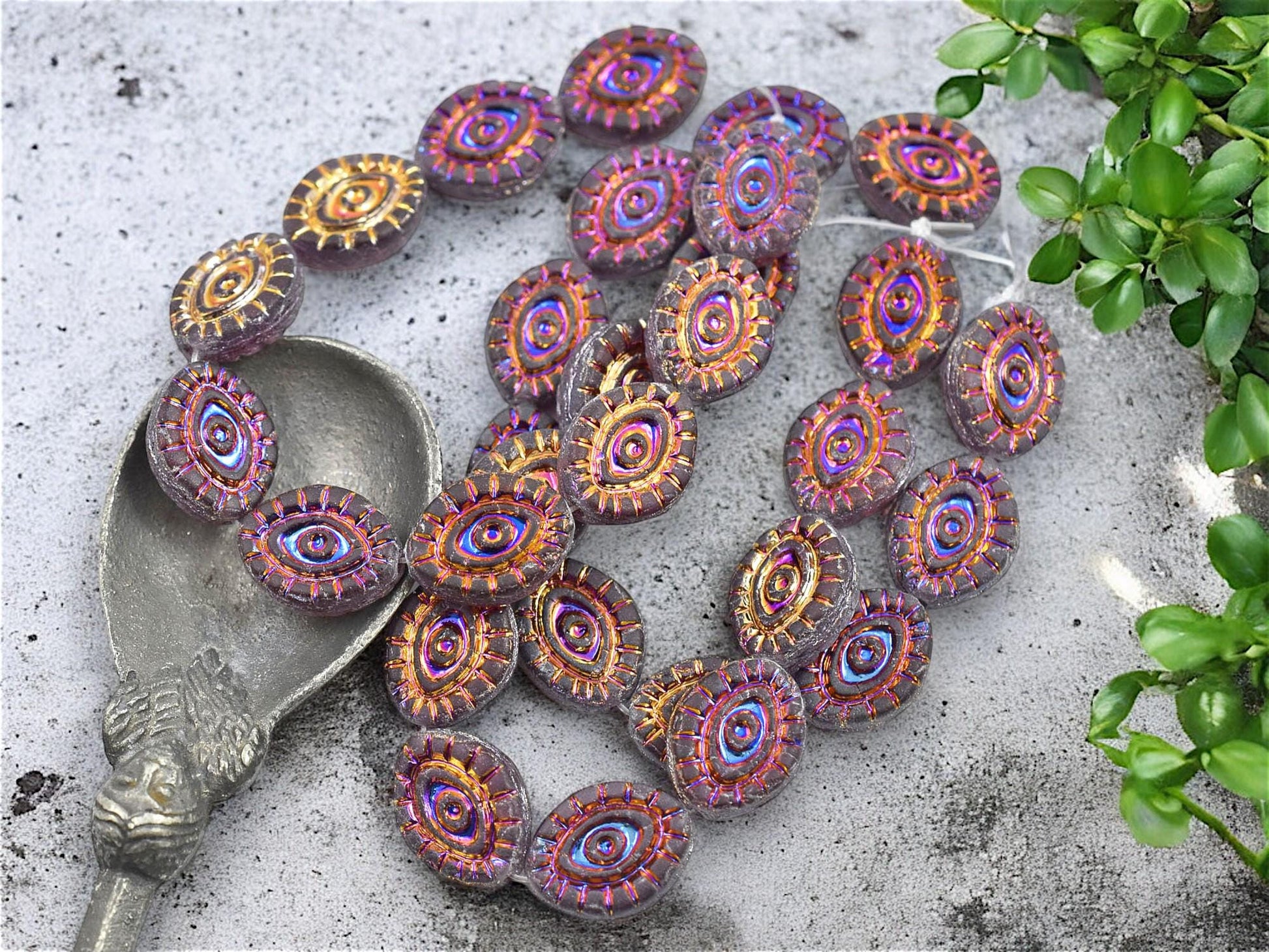 Czech Glass Beads - Evil Eye Beads - Mystic Eye Beads - Full Strand - 10pcs - 14x11mm - (4874)