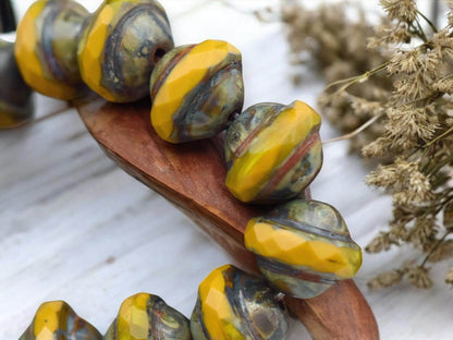 *10* 9x7mm Golden Mustard Opal Picasso Saturn Beads