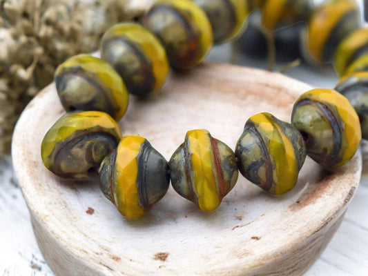 *10* 9x7mm Golden Mustard Opal Picasso Saturn Beads