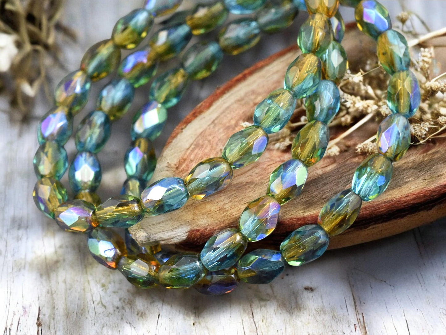 *20* 5x7mm Teal Topaz AB Fire Polished Faceted Oval Beads