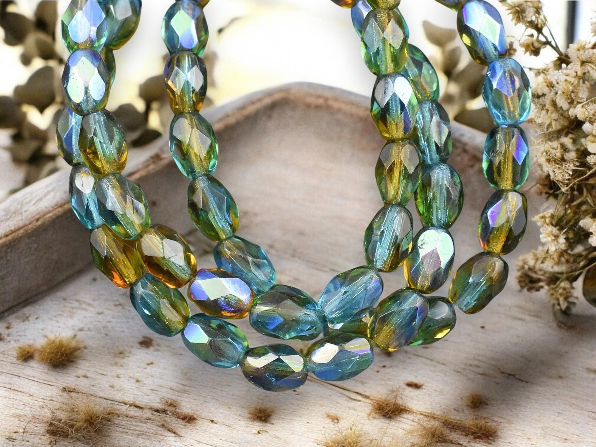 *20* 5x7mm Teal Topaz AB Fire Polished Faceted Oval Beads