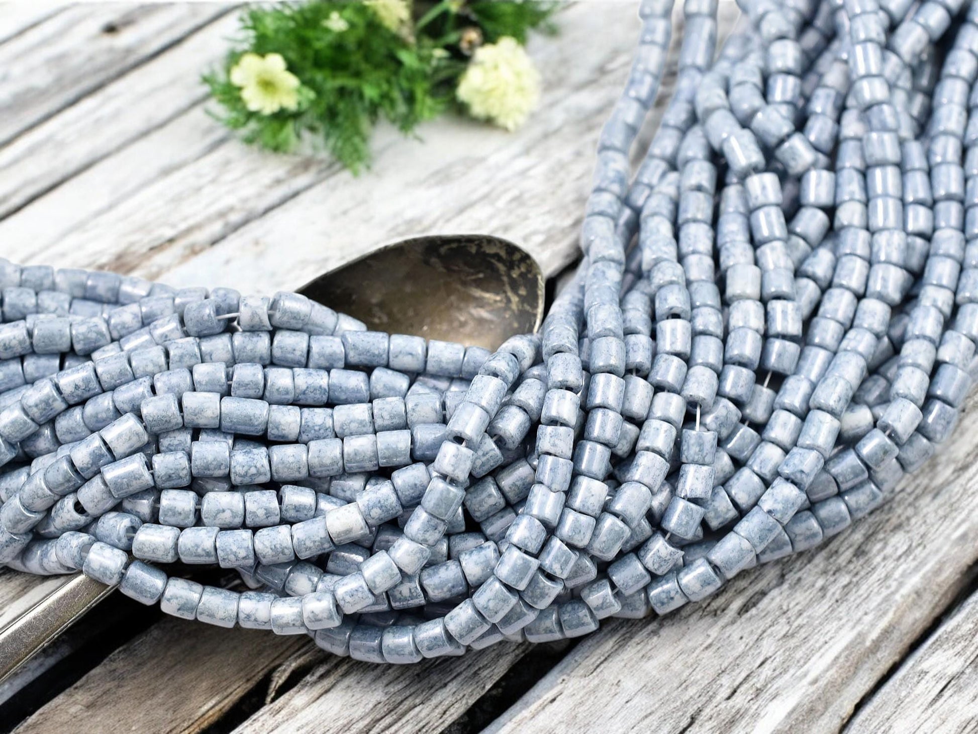 6/0 Aged Blue Picasso Tube Beads (20