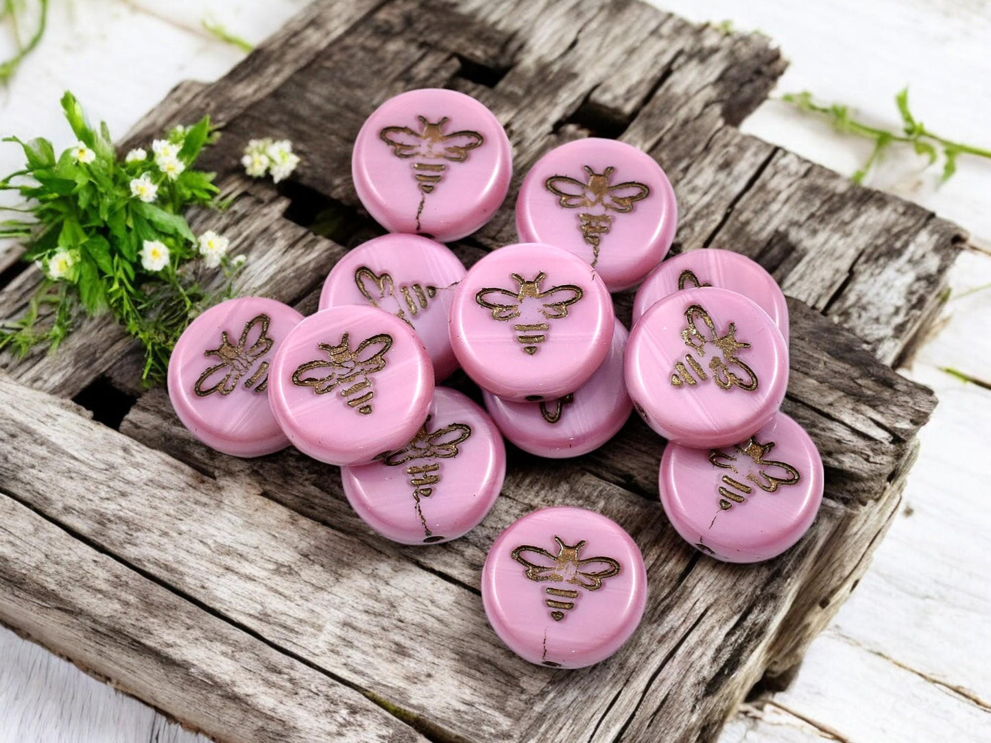 Czech Glass Beads - Bumble Bee - Bee Beads - Czech Glass Bee Coin - Picasso Beads - 12mm - 12pcs - (5581)