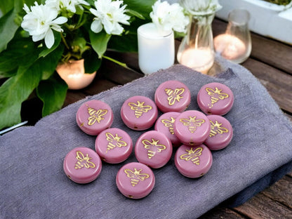 Czech Glass Beads - Bumble Bee - Bee Beads - Czech Glass Bee Coin - Picasso Beads - 12mm - 12pcs - (4927)