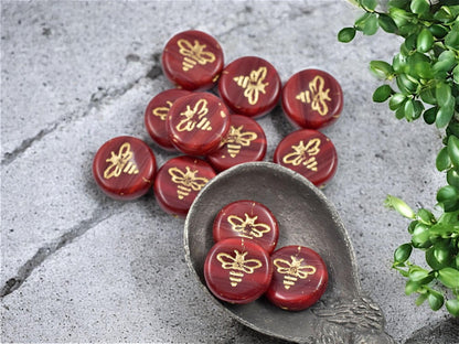 Czech Glass Beads - Bumble Bee - Bee Beads - Czech Glass Bee Coin - Picasso Beads - 12mm - 12pcs - (1438)