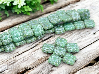 Czech Glass Beads - Flower Beads - Czech Glass Flowers - Square Flowers - 11mm Flower - 13pcs - (4705)