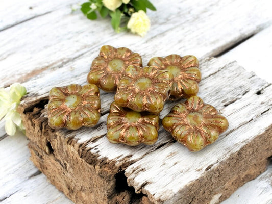 Picasso Beads - Czech Glass Beads - Flower Beads - Czech Glass Flowers - Square Flowers - 11mm Flower - 13pcs - (4790)