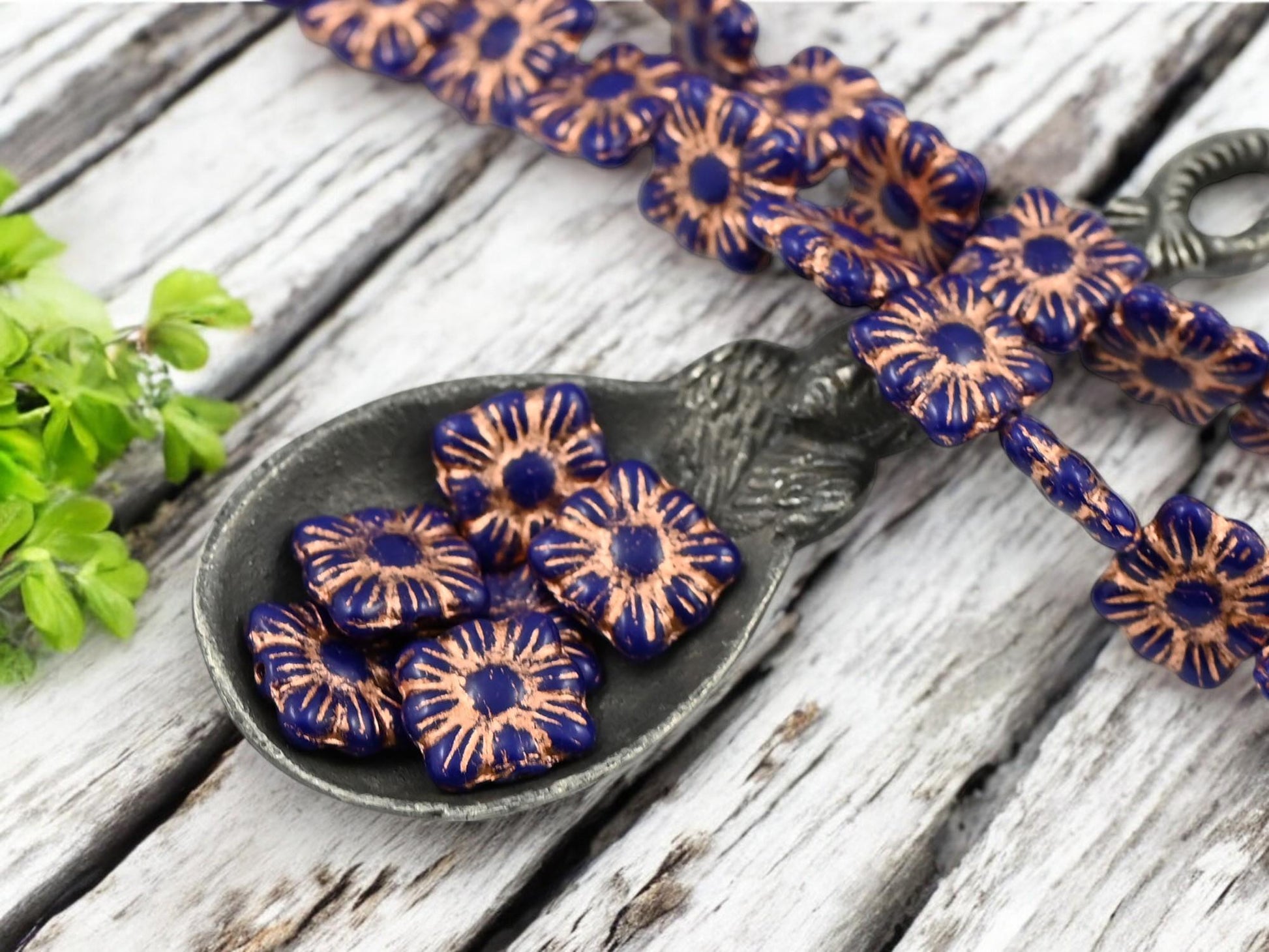 Picasso Beads - Czech Glass Beads - Flower Beads - Czech Glass Flowers - Square Flowers - 11mm Flower - 13pcs - (4353)