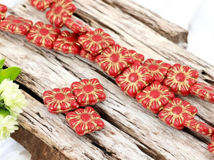 Picasso Beads - Czech Glass Beads - Flower Beads - Czech Glass Flowers - Square Flowers - 11mm Flower - 13pcs - (5108)