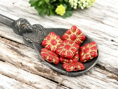 Picasso Beads - Czech Glass Beads - Flower Beads - Czech Glass Flowers - Square Flowers - 11mm Flower - 13pcs - (5108)