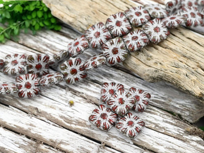 Picasso Beads - Czech Glass Beads - Flower Beads - Czech Glass Flowers - Square Flowers - 11mm Flower - 13pcs - (821)