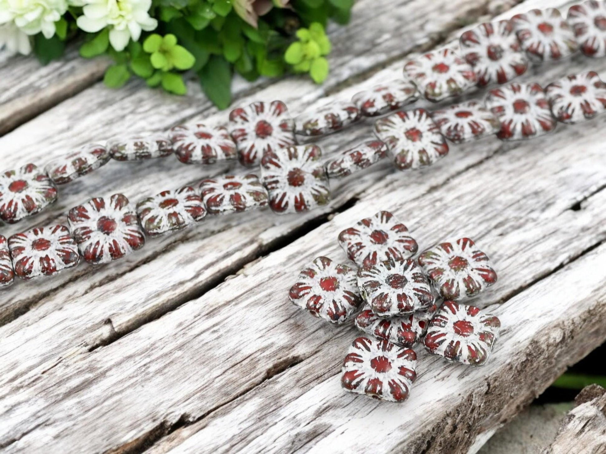 Picasso Beads - Czech Glass Beads - Flower Beads - Czech Glass Flowers - Square Flowers - 11mm Flower - 13pcs - (821)