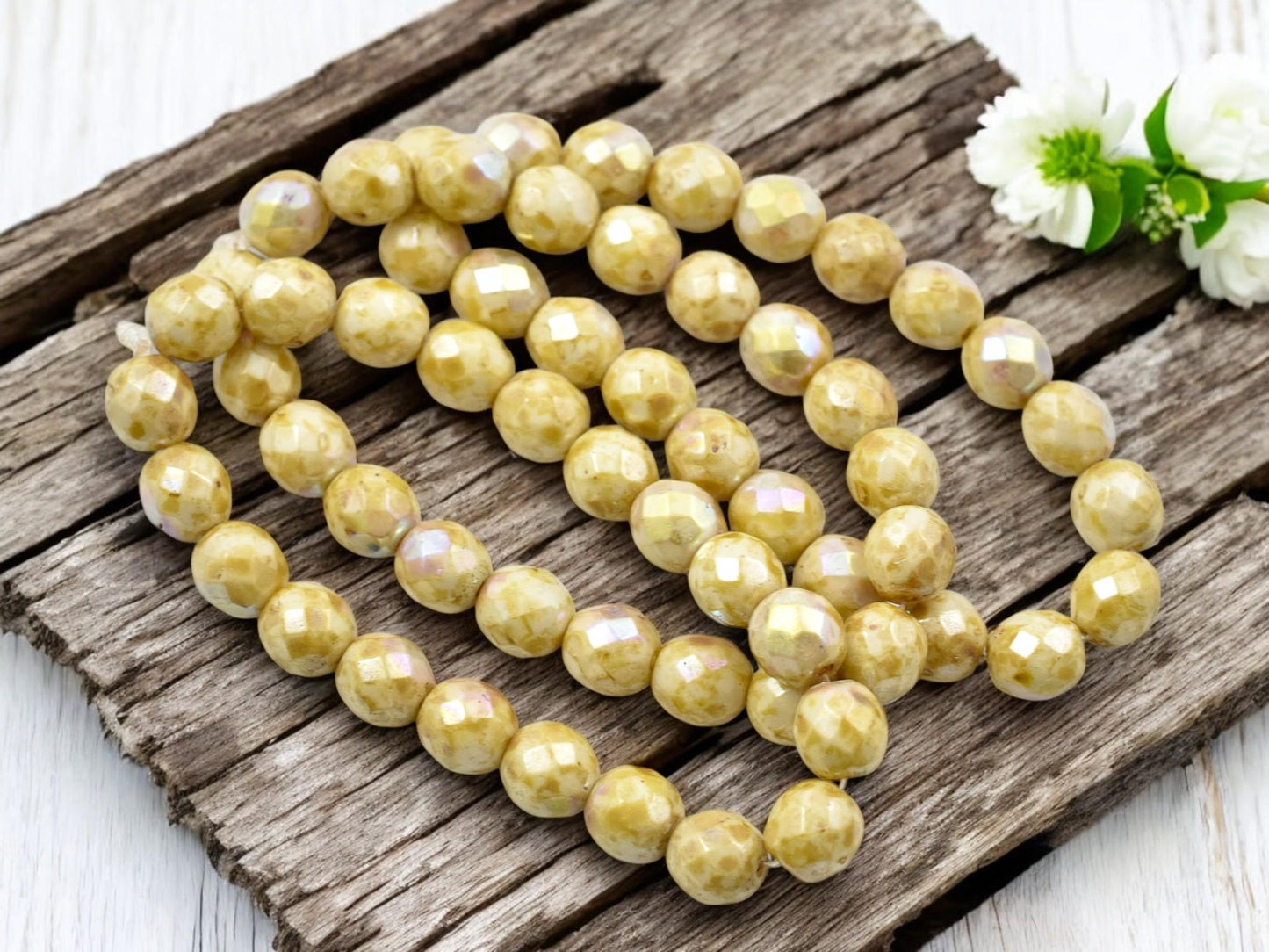 Picasso Beads - Czech Glass Beads - Fire Polished Beads - Round Beads - 8mm - 20pcs - (A544)