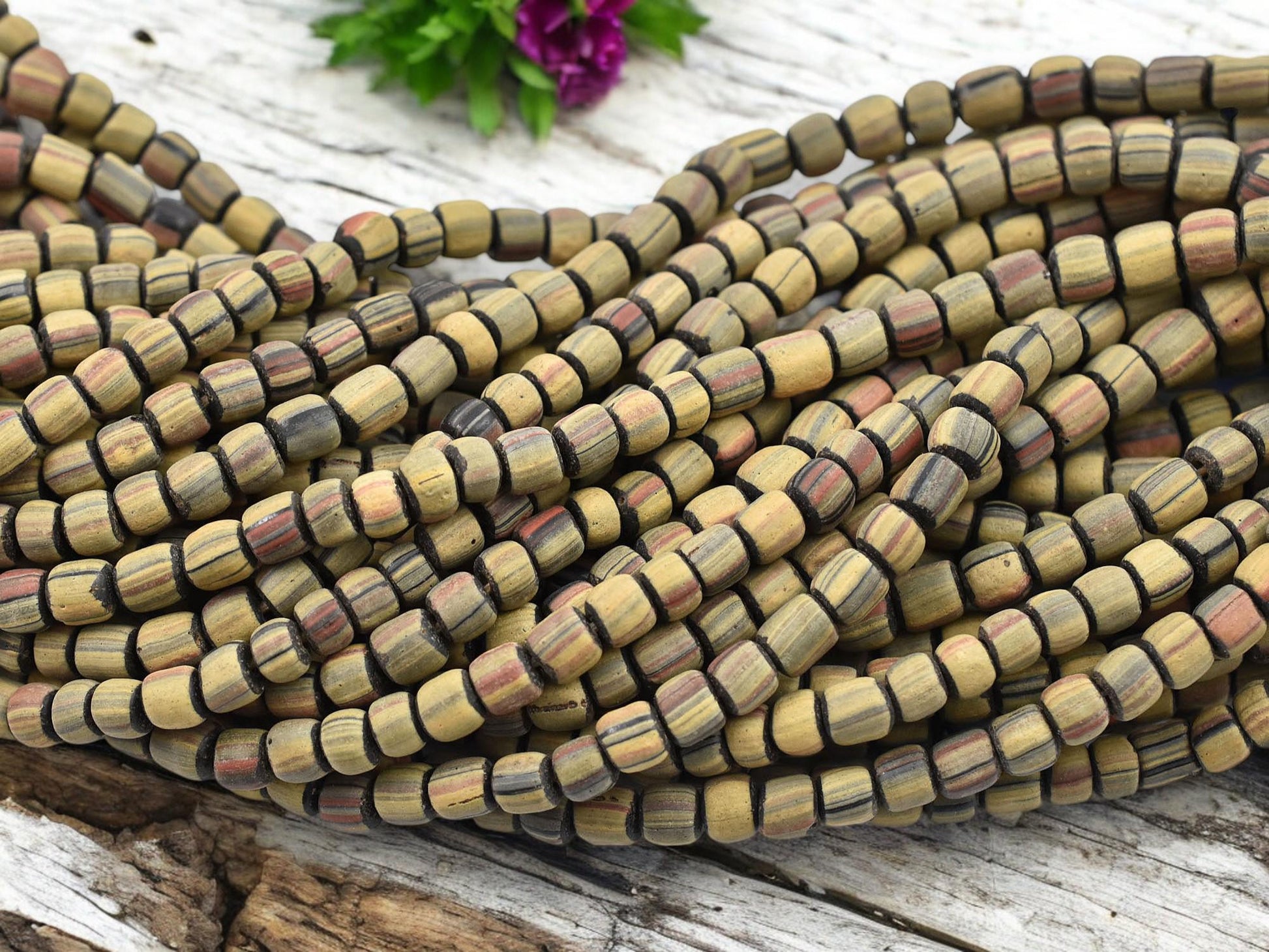 Trade Beads - African Glass Beads - Java Glass Beads - Striped Seed Beads - Gooseberry Beads - 4-7mm - 24" Strand - (6169)