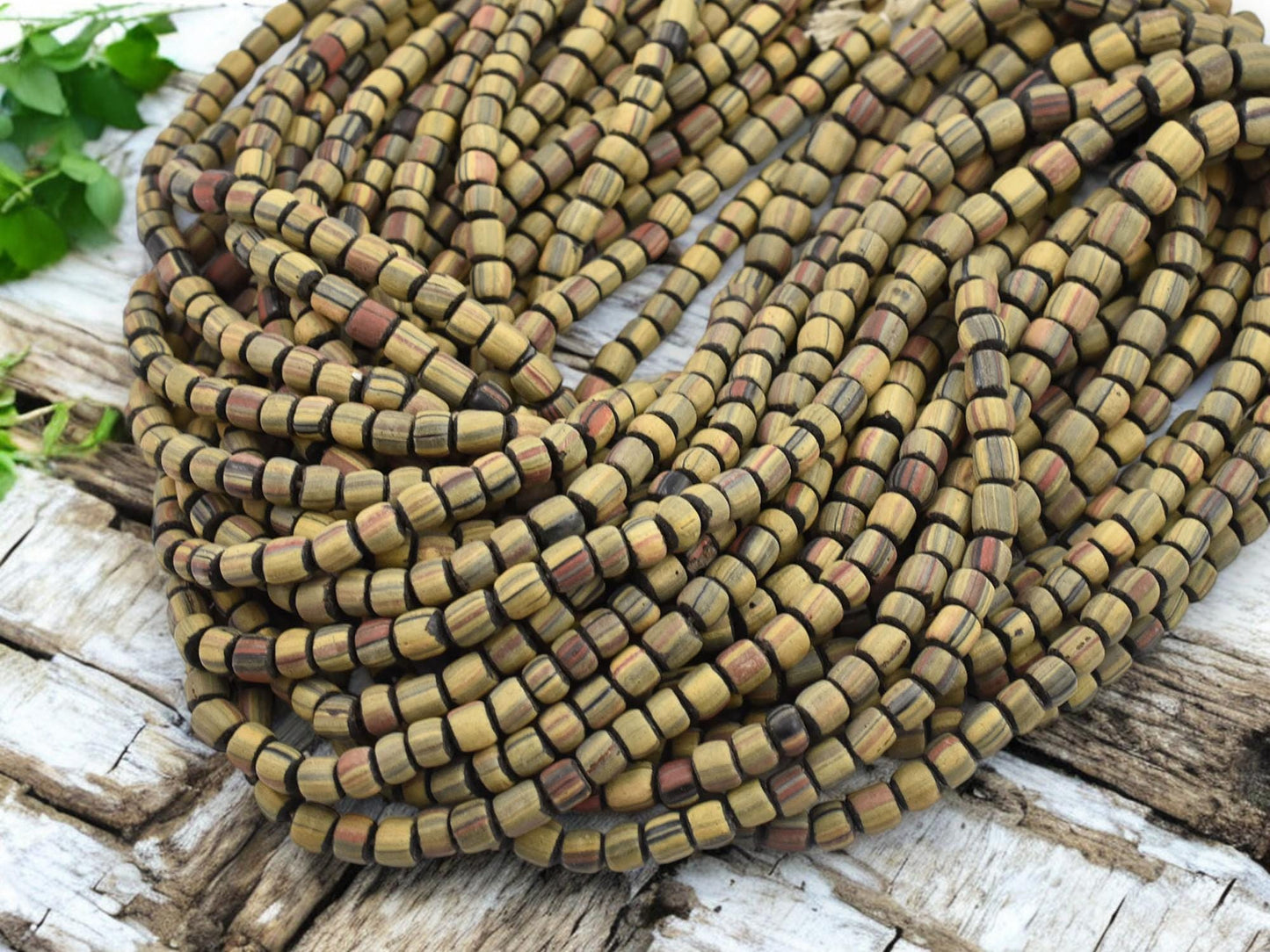 Trade Beads - African Glass Beads - Java Glass Beads - Striped Seed Beads - Gooseberry Beads - 4-7mm - 24" Strand - (6169)