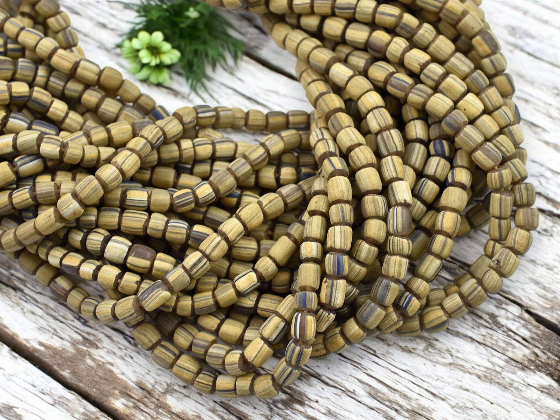 Trade Beads - African Glass Beads - Java Glass Beads - Striped Seed Beads - Gooseberry Beads - 4-7mm - 24" Strand - (A611)