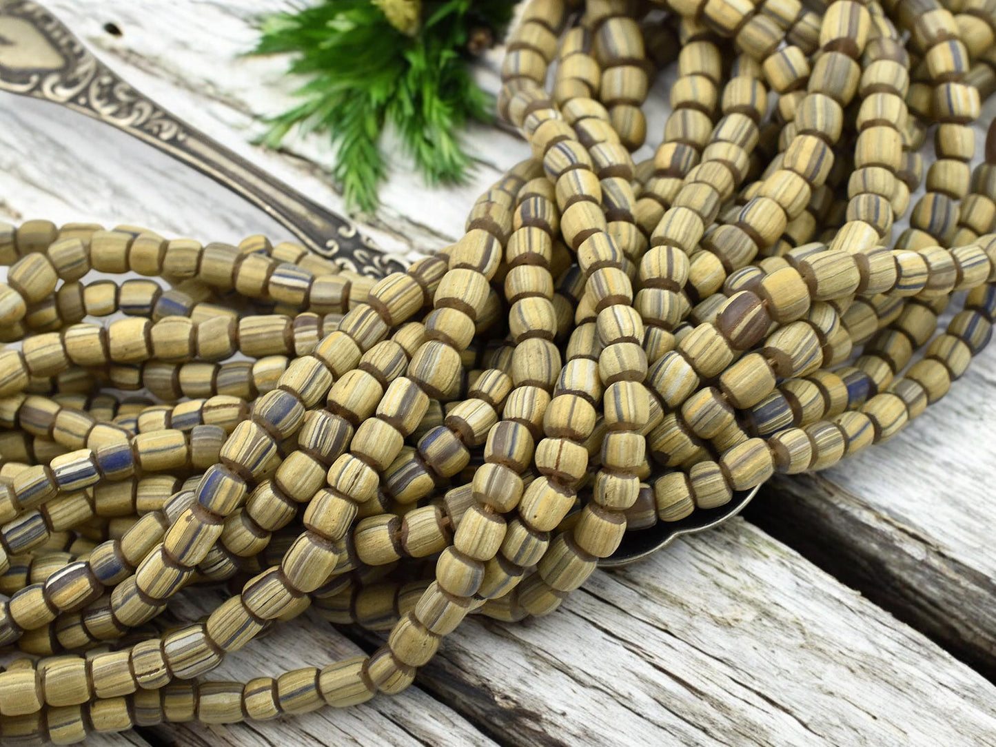 Trade Beads - African Glass Beads - Java Glass Beads - Striped Seed Beads - Gooseberry Beads - 4-7mm - 24" Strand - (A611)