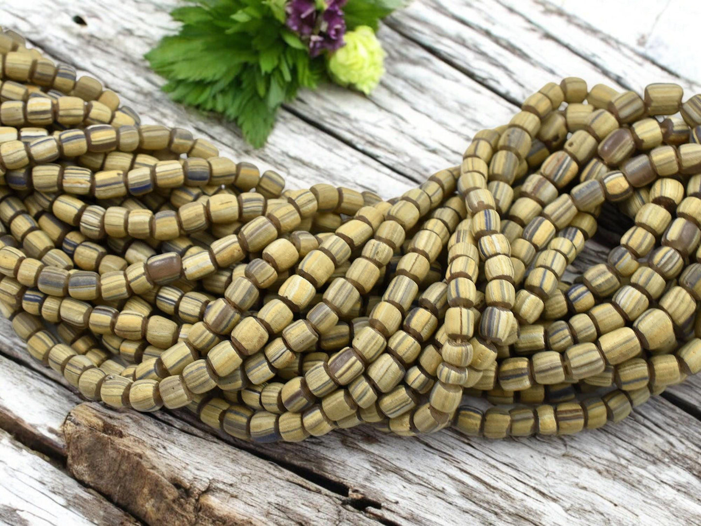 Trade Beads - African Glass Beads - Java Glass Beads - Striped Seed Beads - Gooseberry Beads - 4-7mm - 24" Strand - (A611)