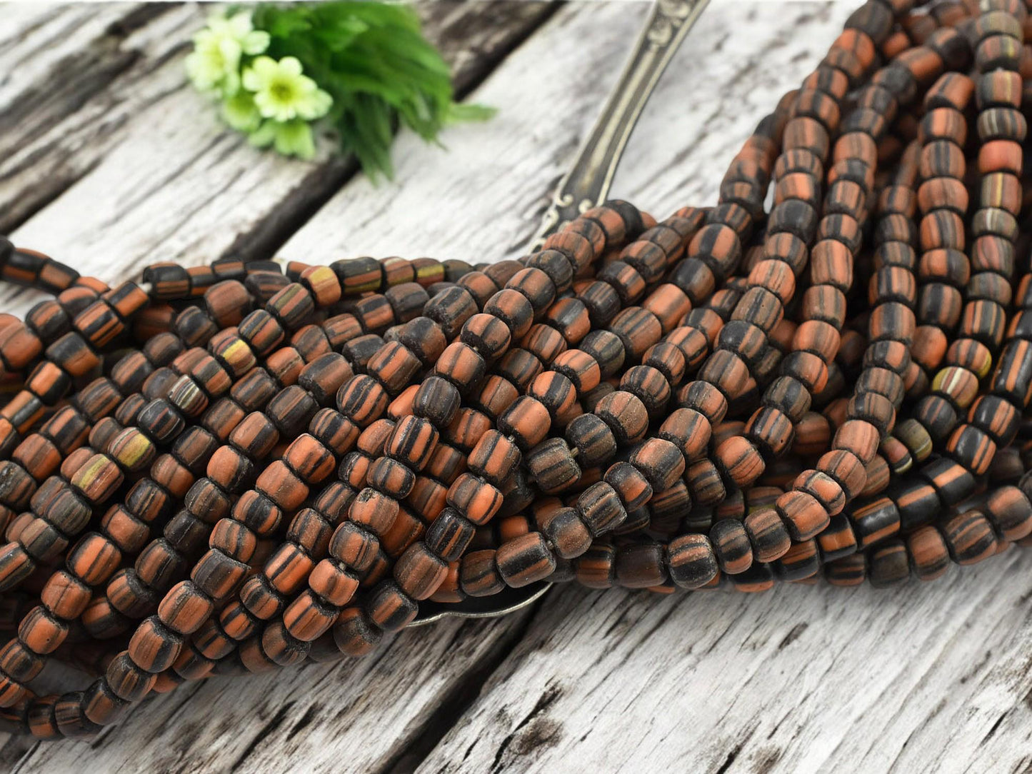 Trade Beads - African Glass Beads - Java Glass Beads - Striped Seed Beads - Gooseberry Beads - 4-7mm - 24" Strand - (936)