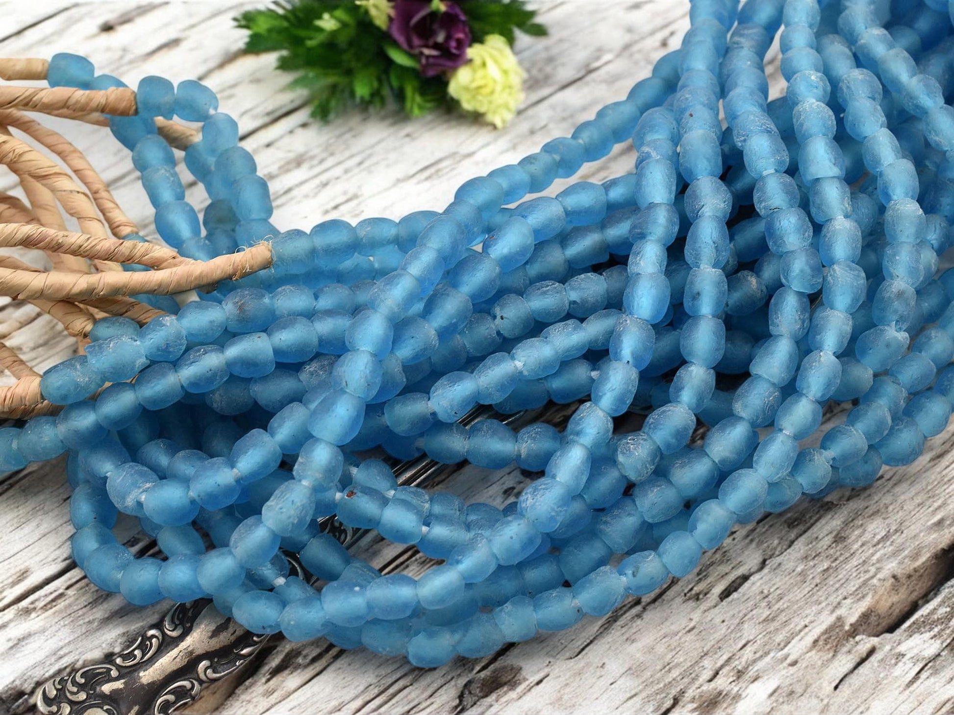 Fair Trade Beads - Ghana Beads - Recycled Glass Beads - African Glass Beads - Approx 6-7mm - 19" Strand - (J65)