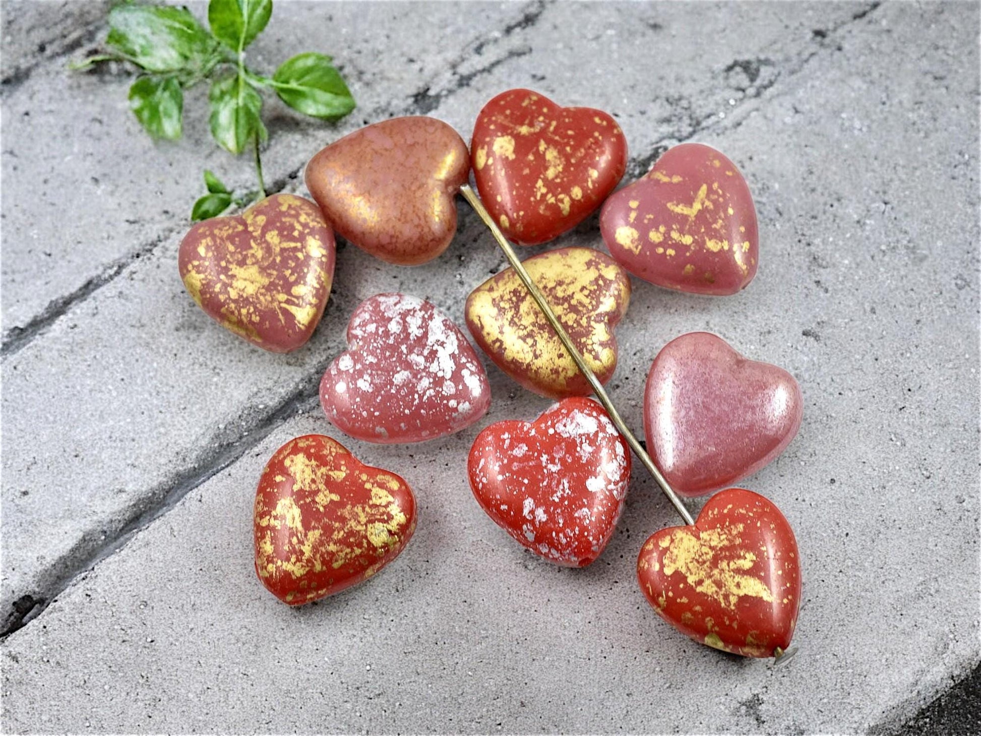 Heart Beads - Czech Glass Beads - Czech Glass Heart - Bead Mix - 14mm - 10pcs - (1568)