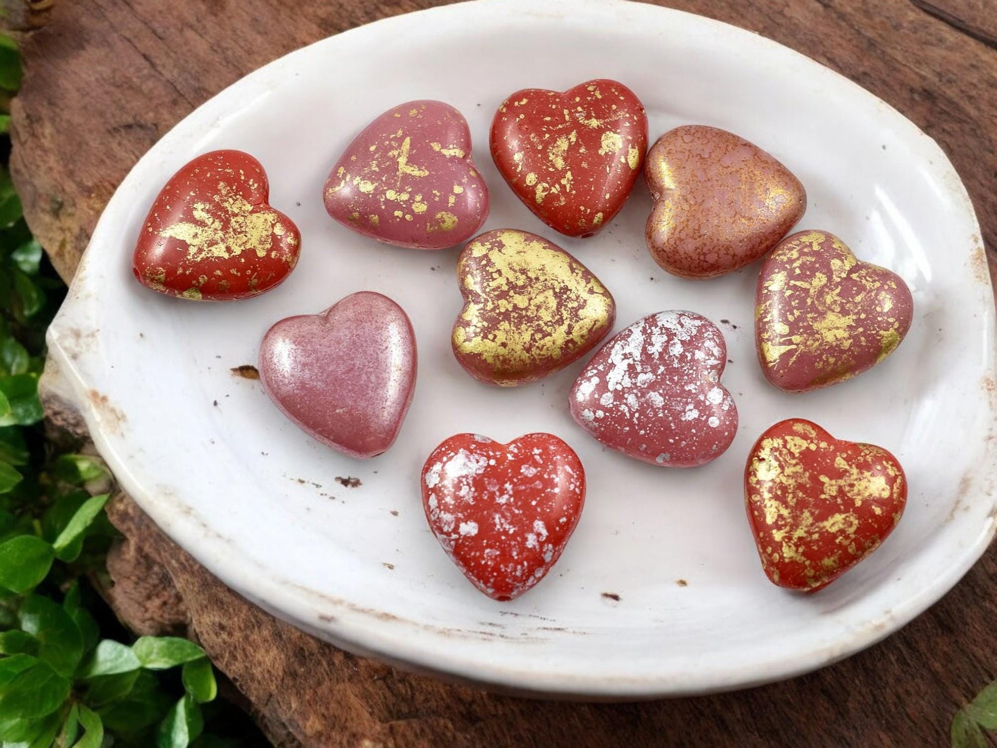 Heart Beads - Czech Glass Beads - Czech Glass Heart - Bead Mix - 14mm - 10pcs - (1568)