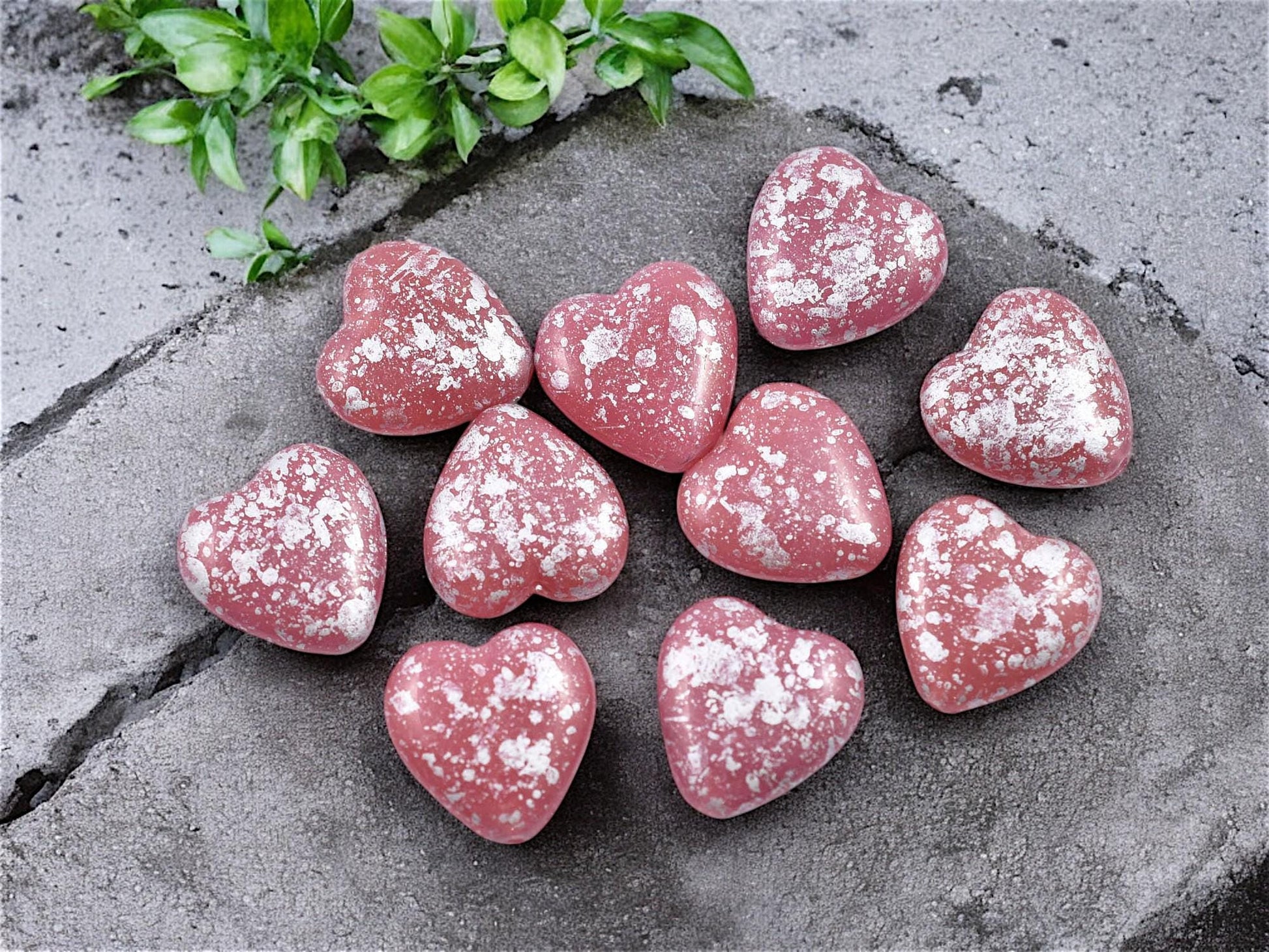 Pink Heart Beads - Czech Glass Beads - Czech Glass Heart - 14mm - 10pcs - (5563)