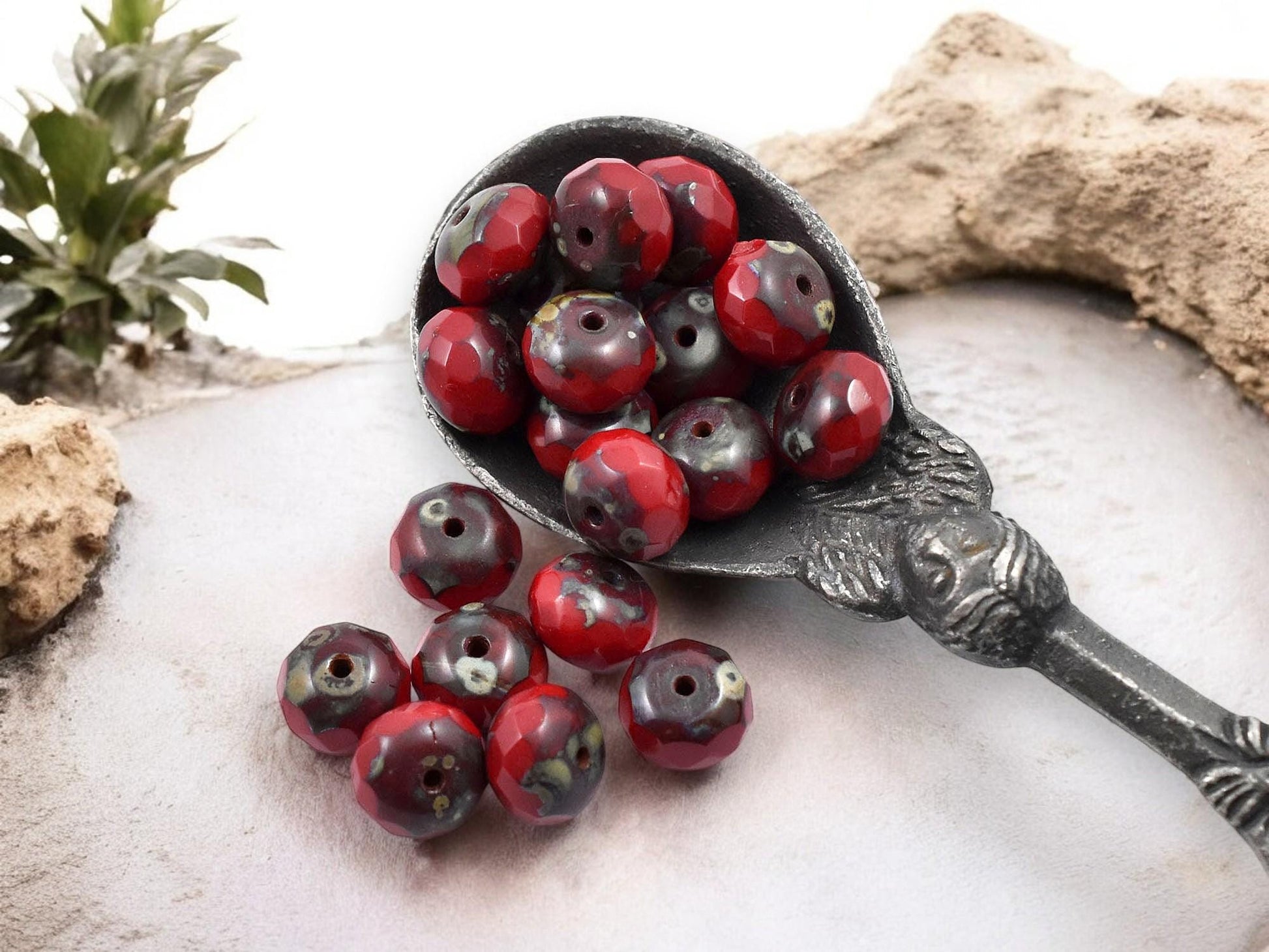 Picasso Beads - Czech Glass Beads - Rondelle Beads - Fire Polished Beads - Lipstick Red - 6x8mm - 25pcs (3577)