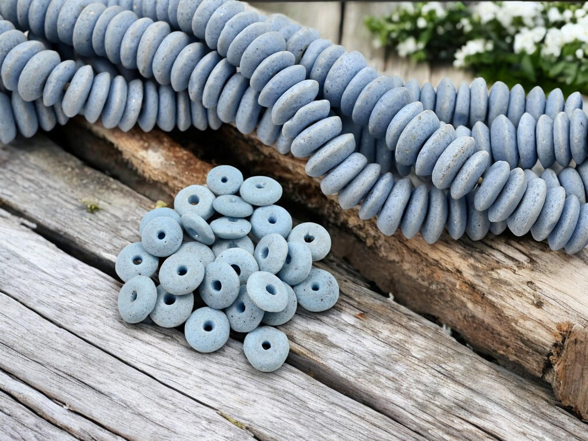 Recycled Glass Beads - Powder Glass Beads - African Glass Beads - Ashanti Glass - Heishi Beads - 13-15mm