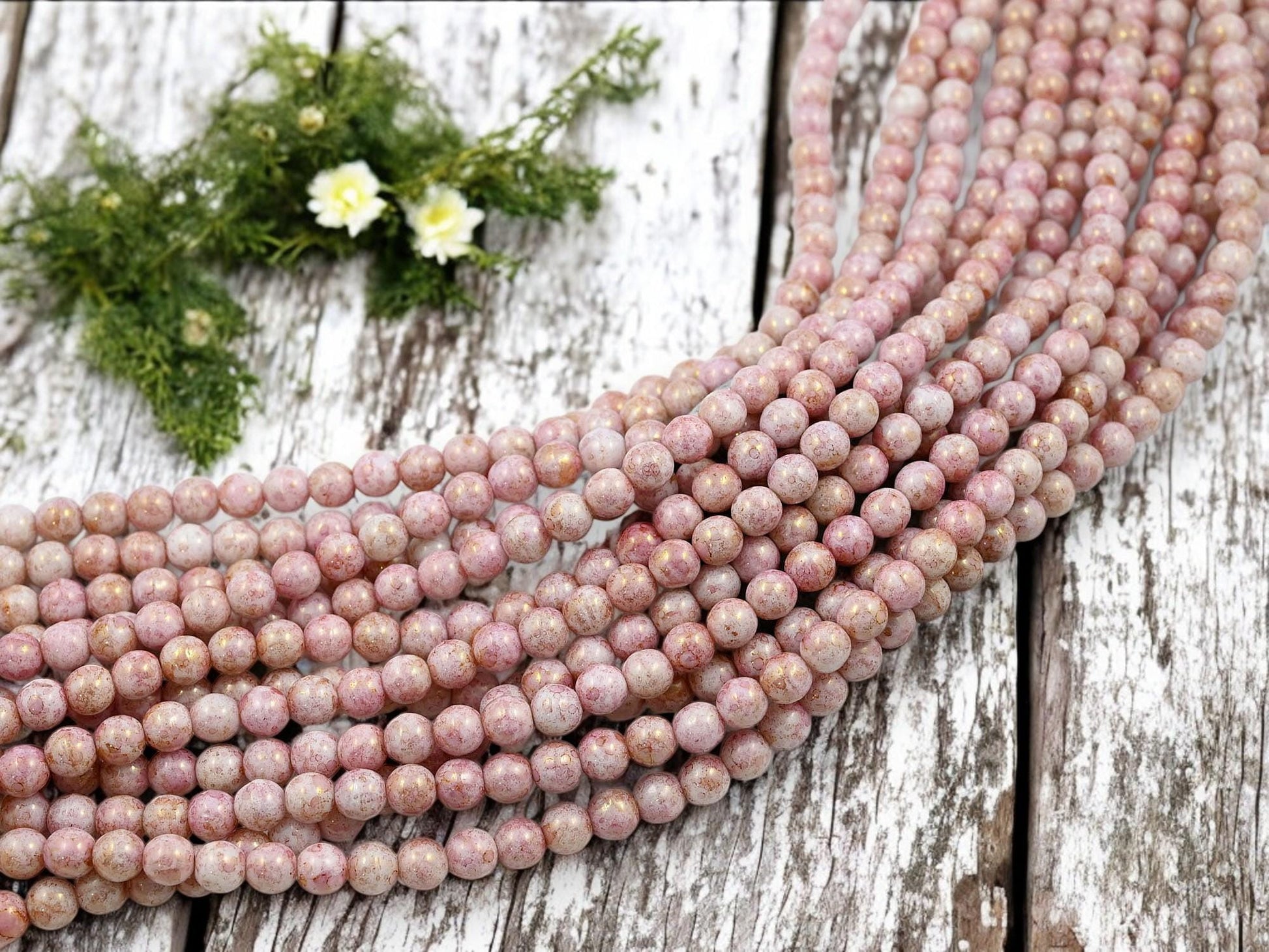 Czech Glass Beads - Picasso Beads - Pink Beads - Druk Beads - Round Beads - Full Strand - 6mm - 50pcs - (403)
