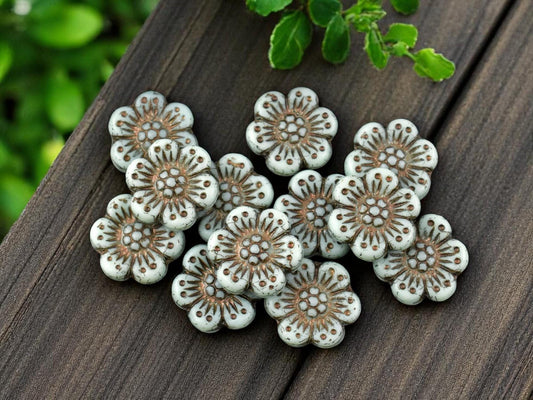 *12* 14mm Dark Bronze Washed Matte Light Turquoise Wildflower Beads