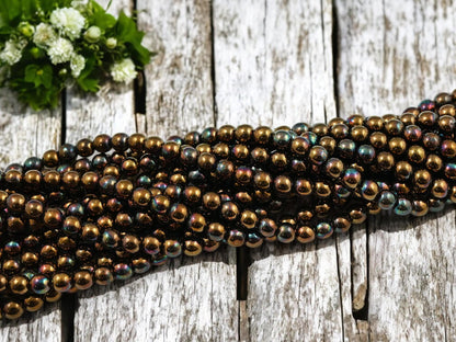 Czech Glass Beads - Bronze Beads - Druk Beads - Round Beads - Picasso Beads - Full Strand - 6mm - 50pcs - (889)