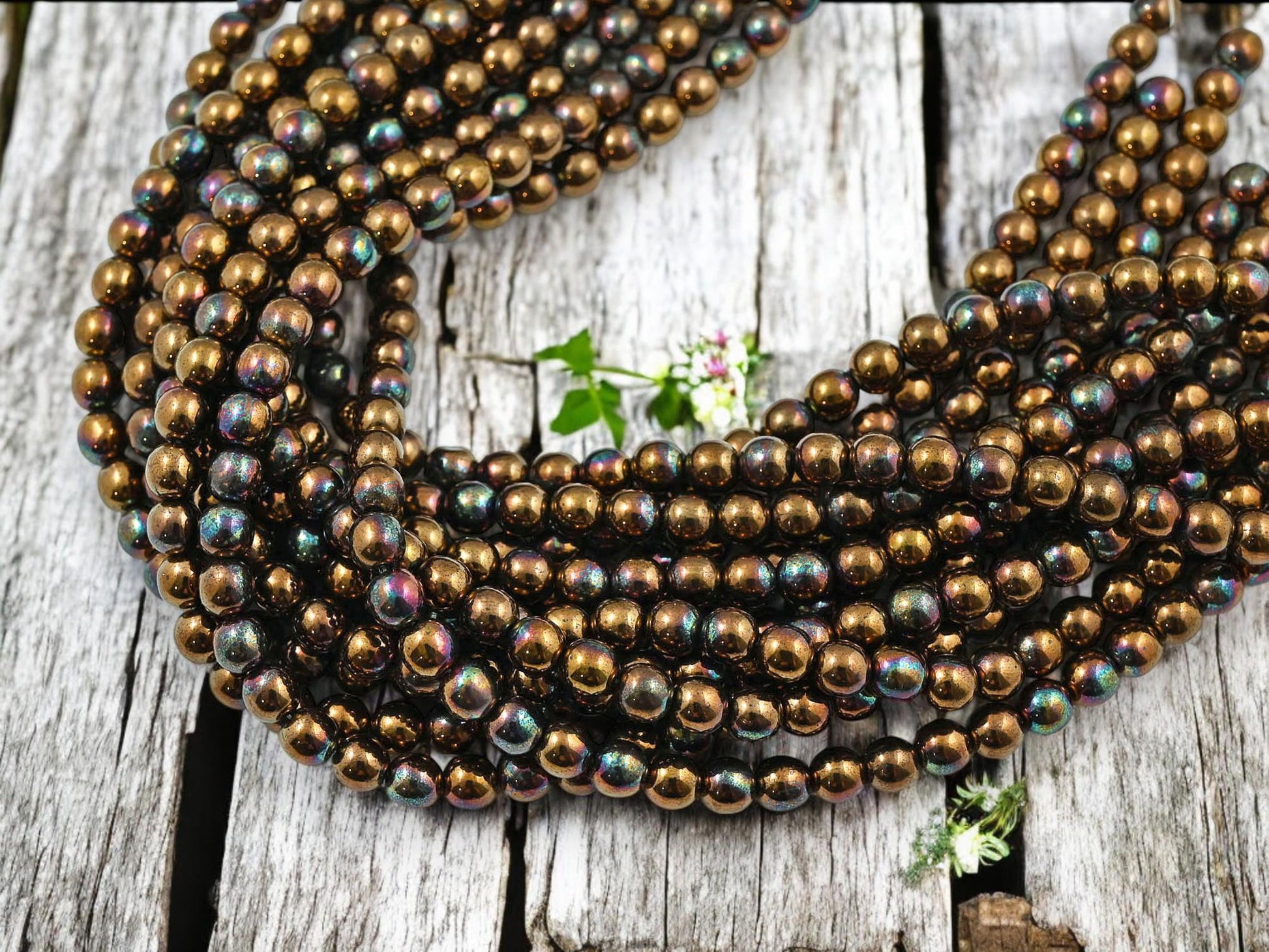 Czech Glass Beads - Bronze Beads - Druk Beads - Round Beads - Picasso Beads - Full Strand - 6mm - 50pcs - (889)
